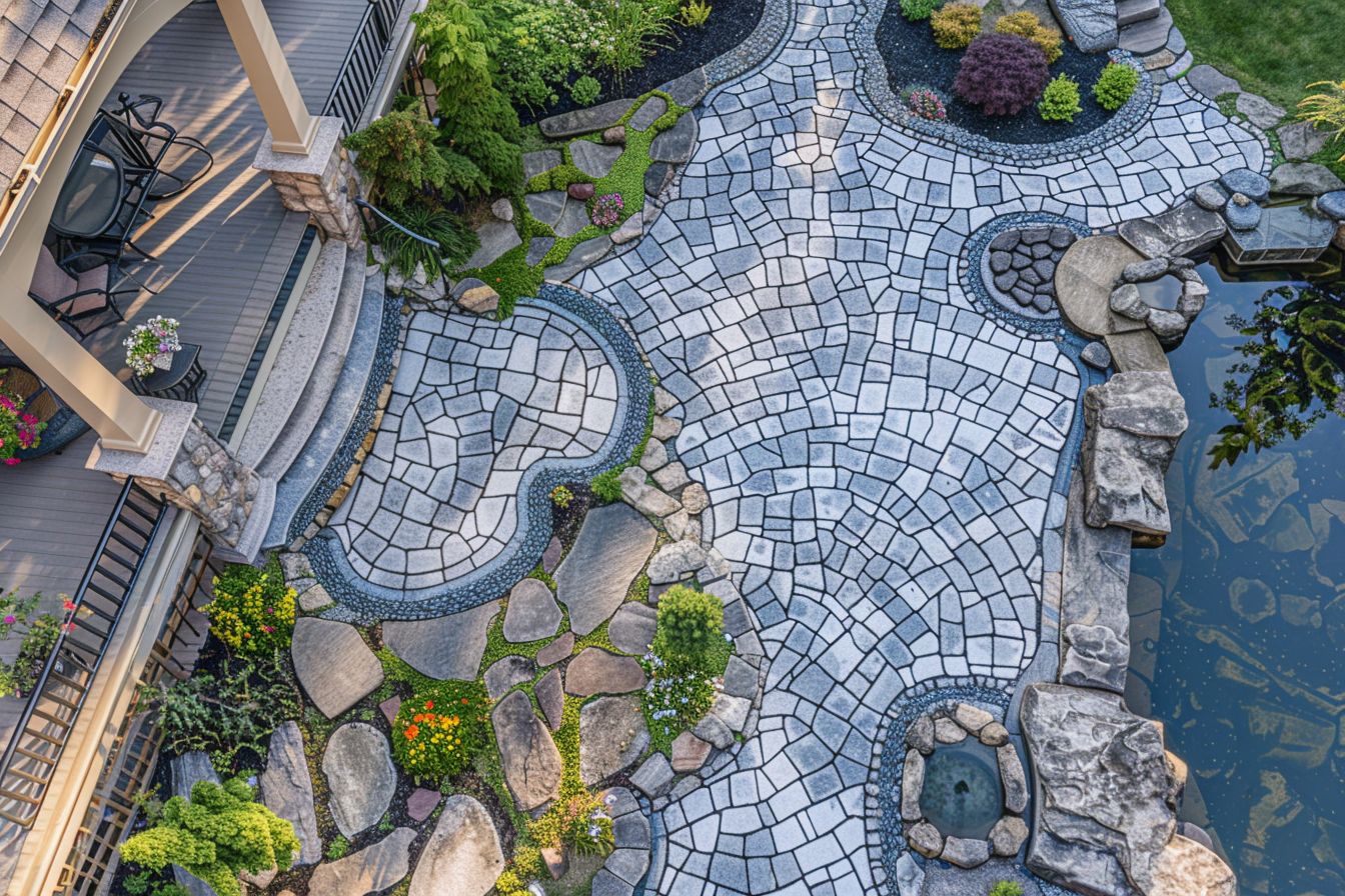 Blue stone patio with natural stone slabs