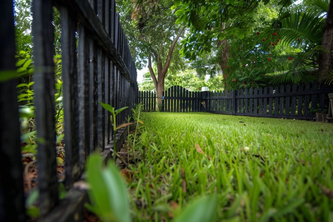 wood fence with black posts