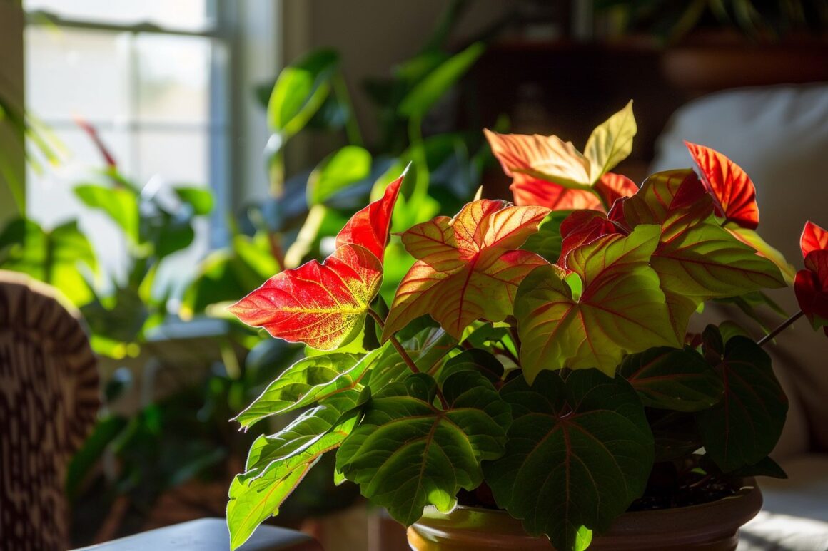 indoor plant with red and green leaves