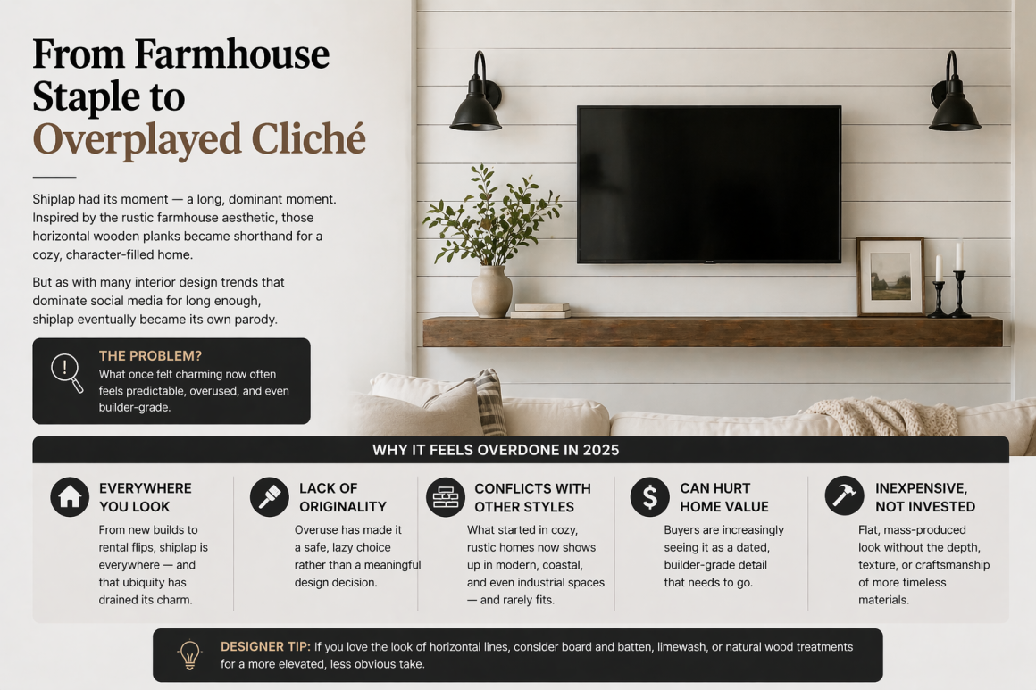 Shiplap wall farmhouse interior design trend